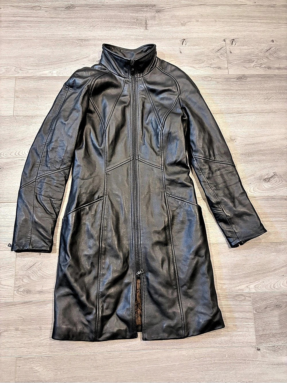 Danier Black Leather Long Coat Size 2XS
